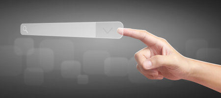 Hands touching button screen interface global connection customer networking data exchanges