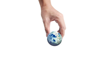 Human hand holding our Globe earthの写真素材