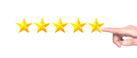 Hand of touching rise on increasing five stars.