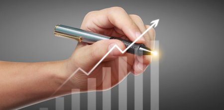 Hand drawing a chart, graph stock of growthの写真素材