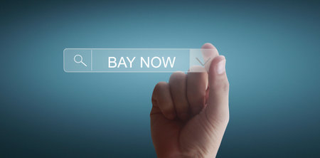 Hands touching button screen interface global connection customer networking data exchangesの写真素材