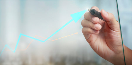 Hand drawing a chart, graph stock of growthの写真素材