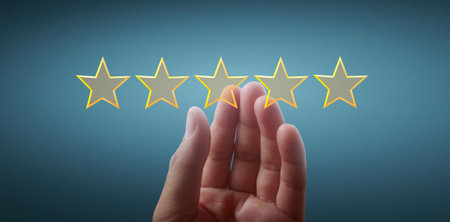 Increasing five stars. Increase rating evaluation and classification concept