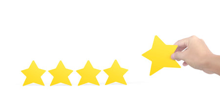 Stars in hand . Increase rating evaluation and classification concept