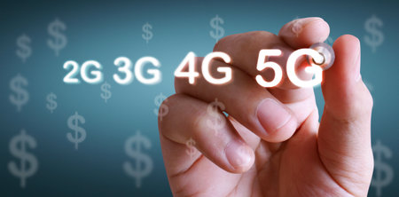 Close up Hand drawing 5G networkの写真素材