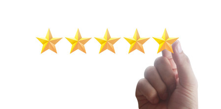 Increasing five stars. Increase rating evaluation and classification concept