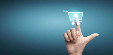 Hands touching button screen interface global connection customer networking data exchangesの写真素材