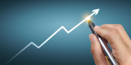 Hand drawing a chart, graph stock of growthの写真素材