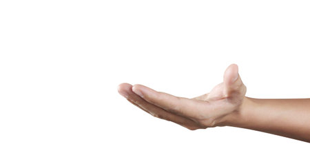 Empty taking hand open isolated on whiteの写真素材