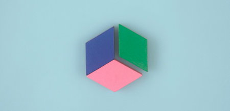 Business connecting piece of multi colored pie wood chart