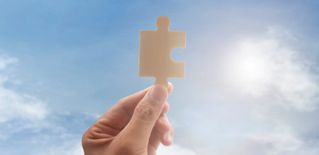 Connecting jigsaw puzzle. Business solutions successの写真素材