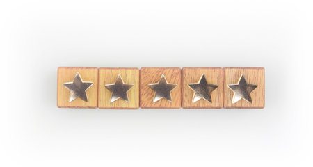 Wooden blocks with the five star symbol Increase rating, Customer experience