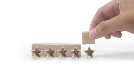 Wooden cubes in hand with copy space for input wording and infographic