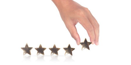 Rise on increasing five stars in human hand, Increase rating