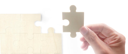 Connecting jigsaw puzzle. Business solutions success and strategy conceptの写真素材