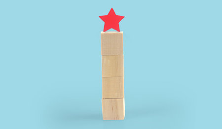 Wooden blocks with the five star symbol Increase rating, Customer experienceの写真素材