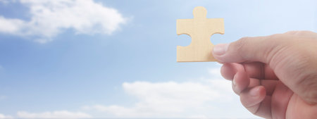 Connecting jigsaw puzzle. Business solutions success and strategy conceptの写真素材