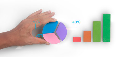 Business connecting  cubes chart in a handの写真素材