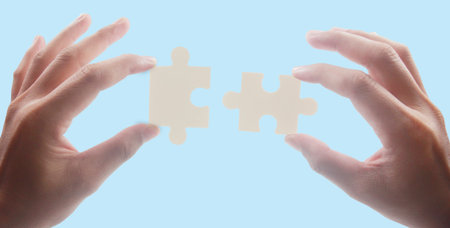 Connecting jigsaw puzzle. Business solutions success and strategy conceptの写真素材