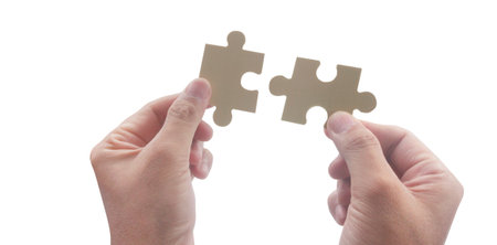 Connecting jigsaw puzzle. Business solutions success and strategy conceptの写真素材