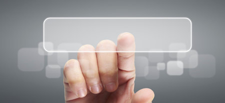 Hand pushing on  touch screen interface social network structureの写真素材