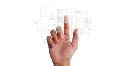 hand pushing on a touch screen interfaceの写真素材