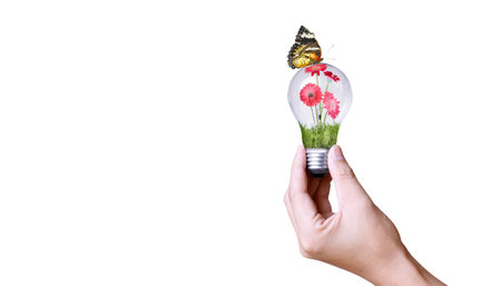 Idea light bulb and grass in a hand