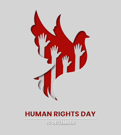 International Human Rights Day vector design in paper cut style. For poster, advertising, banner, site decoration, flyer, brochure, social media posts, website development. 10 December. Modern designのイラスト素材