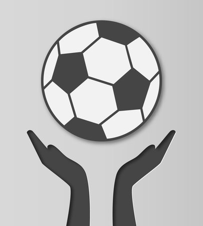 World Football day vector illustartion with hands, ball and light background in paper cut style.のイラスト素材