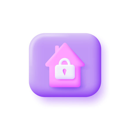 Stay Safe icon in 3d style isolated on white background. Home is completely protected from Corona virus. Stay at home. Cyber home security. Modern and trendy icon for web designのイラスト素材