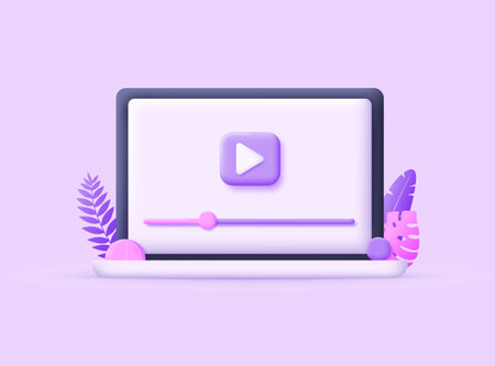 3d Video player isolated on light background. Video service, player app. Trendy and modern vector in...