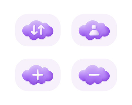 3d Cloud Icons Set isolated on white background. Cloud storage icon set. Trendy and modern vector in 3d style.のイラスト素材