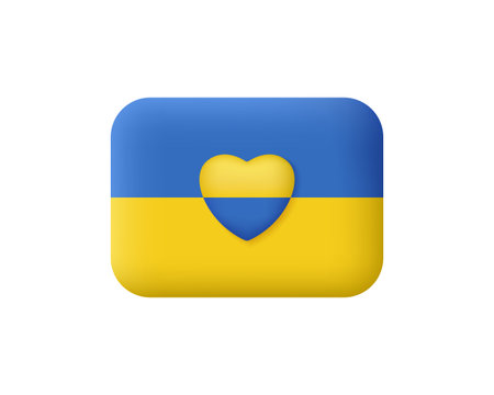 3D Ukrainian flag with love symbol isolated on white background. Pray for Ukraine peace. Save Ukraine.のイラスト素材