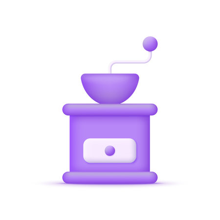 3D Coffee grinder isolated on white background. Single hand drawn manual coffee grinder. Can be used for many purposes. Trendy and modern vector in 3d style.のイラスト素材