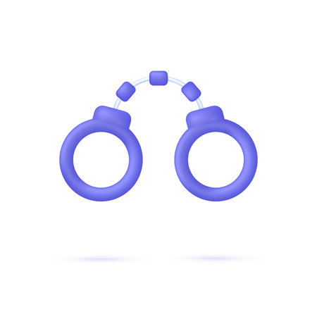 3D Handcuffs isolated on white background. Handcuffs security icon. Can be used for many purposes. Trendy and modern vector in 3d style.のイラスト素材