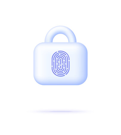 3D Fingerprint padlock isolated on white background. lock icon. Finger print scan sign. biometric identity symbol. Can be used for many purposes. Trendy and modern vector in 3d style.のイラスト素材