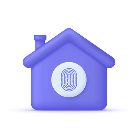 3D Home security isolated on white background. house fingerprint icon. fingerprint scanning. The concept of biometric authorization and business security. Can be used for many purposes.のイラスト素材