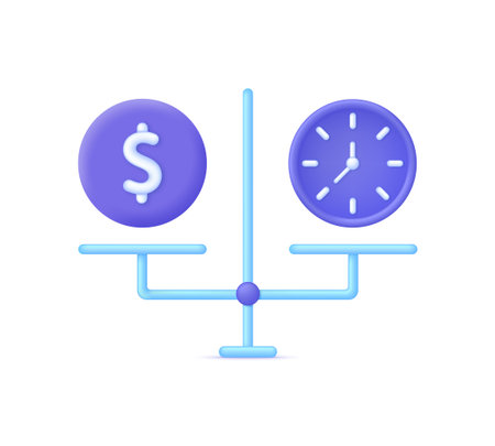 3D Time is money concept. Libra and dollar coin with clock. Long term investment, financial future planning.のイラスト素材