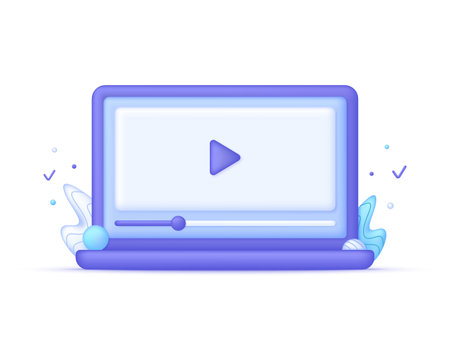 3D Computer and video player illustration. Video tutorials, online webinars trainings and work, e-learning setのイラスト素材