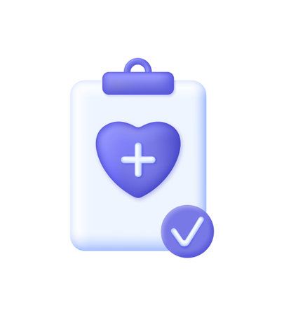 3D Medical blank and check mark isolated on white background. Medical outline pictogram. The concept of prescribing a dose of pills. Can be used for many purposes. Vector in 3d style.のイラスト素材