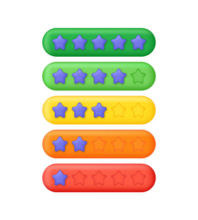 3D customer review concepts. Reviews stars with good and bad rates. Online feedback, survey or review concept. Trendy and modern vector in 3d style.のイラスト素材