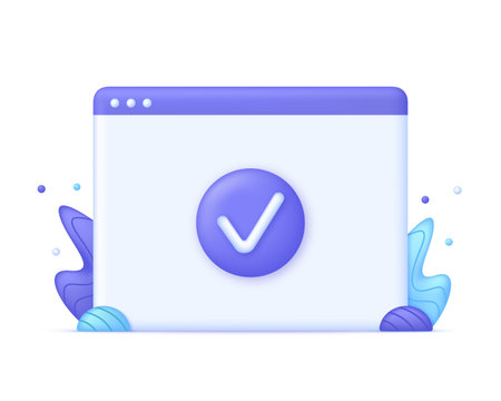3D Page and check mark icon. Approved icon. File, checklist, document, form, plan. Document agreeing and signing offer.のイラスト素材