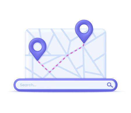 3D Navigation concept and internet search bar technology. GPS navigator pointer.のイラスト素材