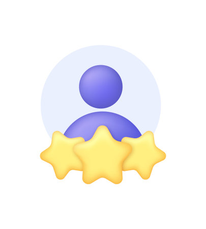 3D Person with stars. Consumer or customer feedback score, satisfaction level and criticism concept.のイラスト素材