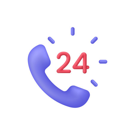 3D 24 hour phone support illustration. Hotline customer service concept. call center. Trendy and modern vector in 3d style.のイラスト素材