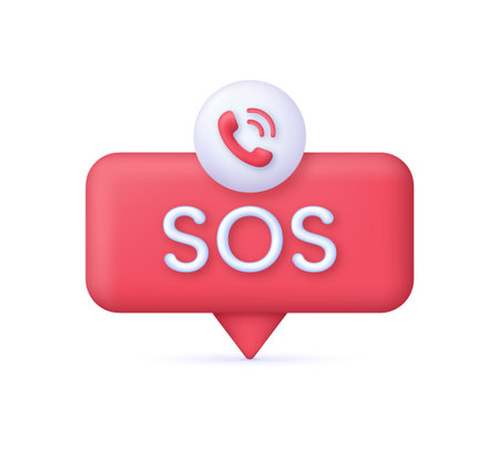 3D SOS emergency icon. emergency alarm. SOS help service. Trendy and modern vector in 3d style.のイラスト素材