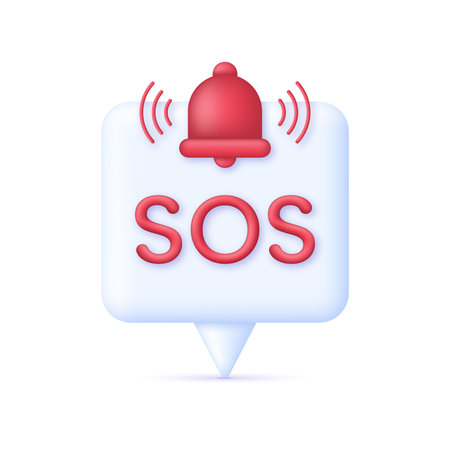3D SOS Emergency icon on Speech Bubble. emergency alarm. SOS help service. Trendy and modern vector in 3d style.のイラスト素材