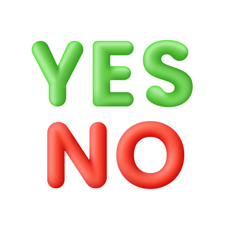 3D Yes and No illustration. Lettering for banner, poster and sticker concept with text Yes and No. Trendy and modern vector in 3d style.のイラスト素材