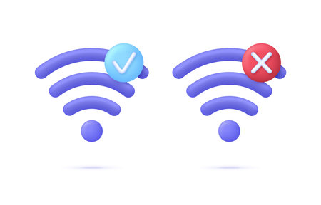 3D Set of Wireless or Wifi illustration. Bad and good connection concept. Lost network Wifi. Error Internet.のイラスト素材