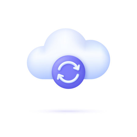 3D Synchronization Cloud icon. Cloud Computing or Refresh, Restart, Reset symbol. Data Center, Cloud Storage Concept. Internet Archive. Trendy and modern vector in 3d style.のイラスト素材